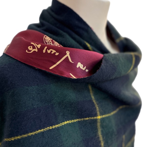Black Watch Tartan Wool & Printed Satin Reversible Scarf - Picture 3 of 10